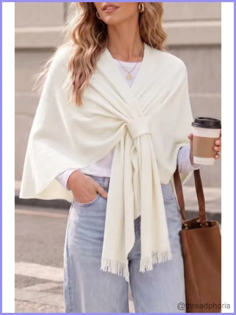 Wool Blend Front Loop Poncho Sweater Shawl Wrap